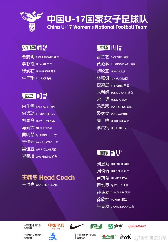U17女足30人將在蘇州集訓(xùn)備戰(zhàn)世界杯，姜寧、朱挺擔(dān)任訓(xùn)練員